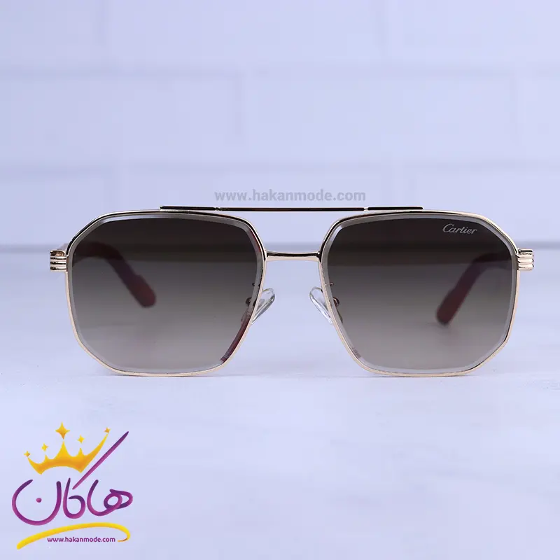 Cartier-highcopy-sunglasses-code-2A932.21.webp عینک آفتابی مردانه کارتیر فلزی طلایی 2A932/2 - Image 1