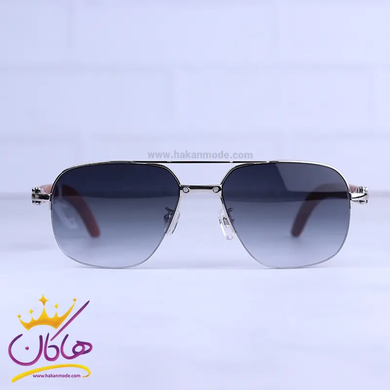 Cartier-sunglasses-code-T8200767.11.webp عینک آفتابی کارتیر نیم فریم دسته چوبی t8200767/1 - Image 1
