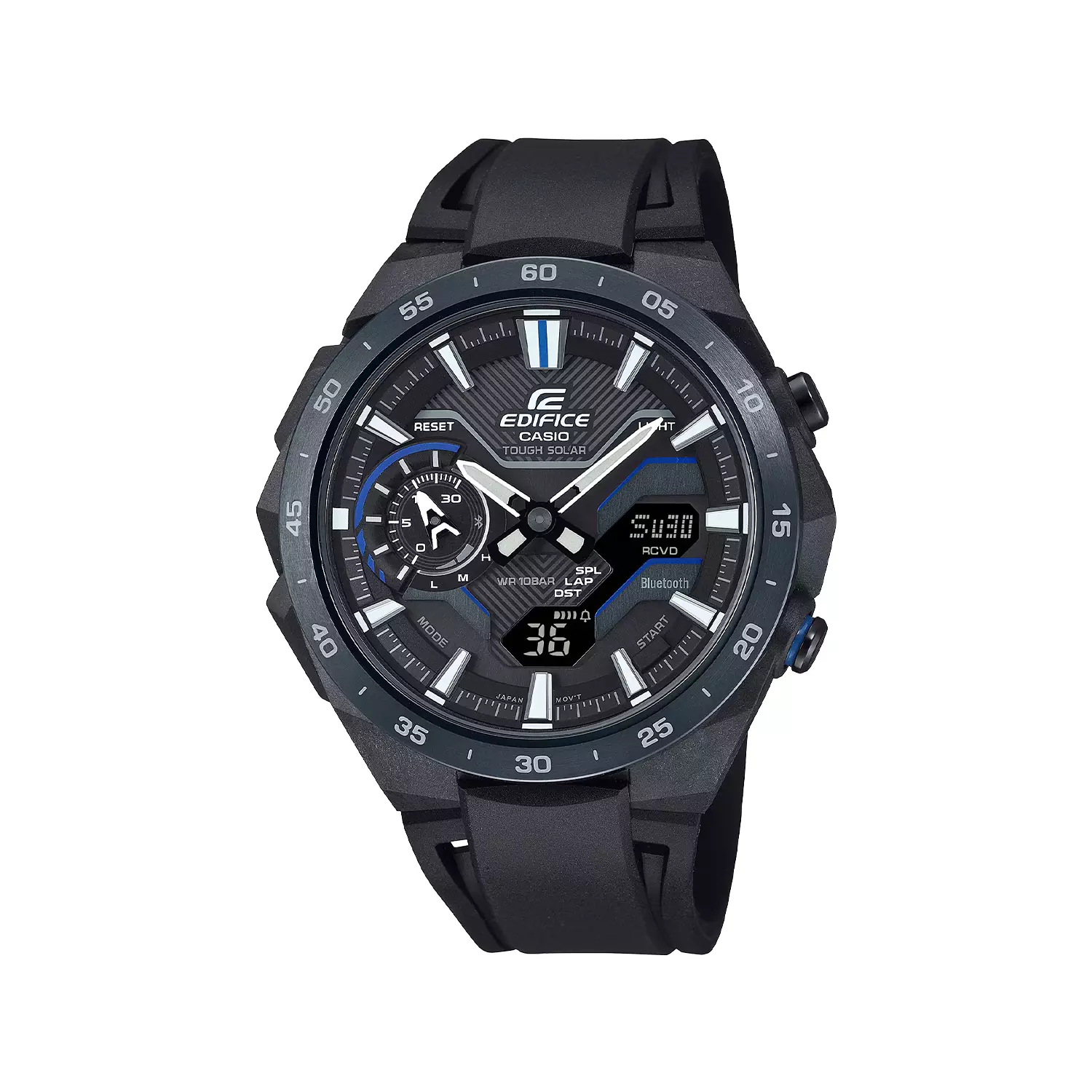 Casio-Edifice-Watch-Code-ECB-2200PB-1ADF1-2.webp ساعت کاسیو ادیفایس مردانه رابر مشکی دو زمانه ECB-2200PB-1ADF - Image 1