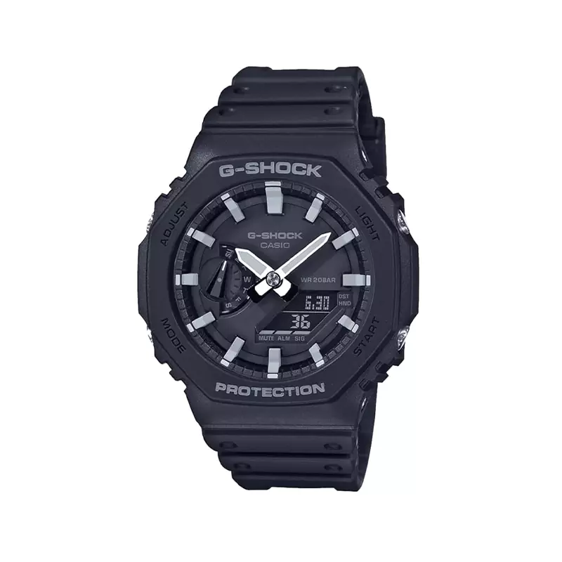 Casio-G-Shock-watch-code-GA-2100-1ADR1.webp ساعت کاسیو جی شاک مردانه رابر مشکی دو زمانه GA-2100-1ADR - Image 1