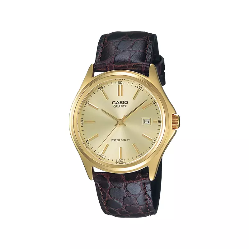 Casio-Watch-Code-MTP-1183Q-9A1.webp ساعت کاسیو مردانه بند چرم زرشکی صفحه طلایی MTP-1183Q-9A - Image 1