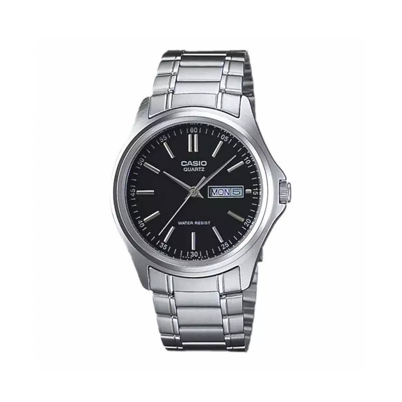 Casio-Watch-Code-MTP-1239D-1A1.webp ساعت عقربه ای کاسیو مردانه فلزی صفحه مشکی MTP-1239D-1A - Image 1