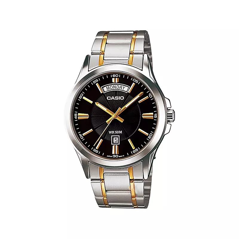 Casio-Watch-Code-MTP-1381G-1AVDF1.webp ساعت عقربه ای کاسیو مردانه نقره ای طلایی MTP-1381G-1AVDF - Image 1
