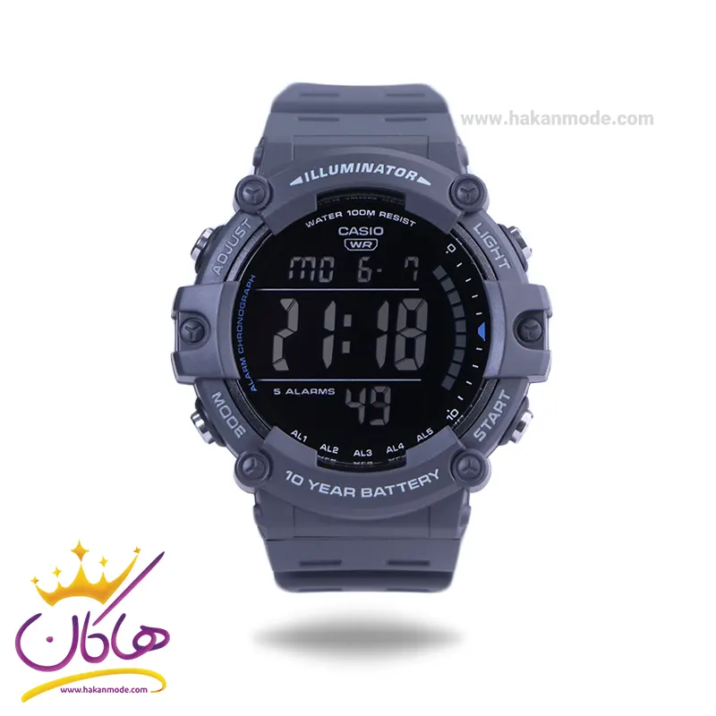 Casio-watch-code-AE-1500WH-8BVDF1.webp ساعت مچی کاسیو مردانه بند رابر طوسی دیجیتالی AE-1500WH-8BVDF - Image 1