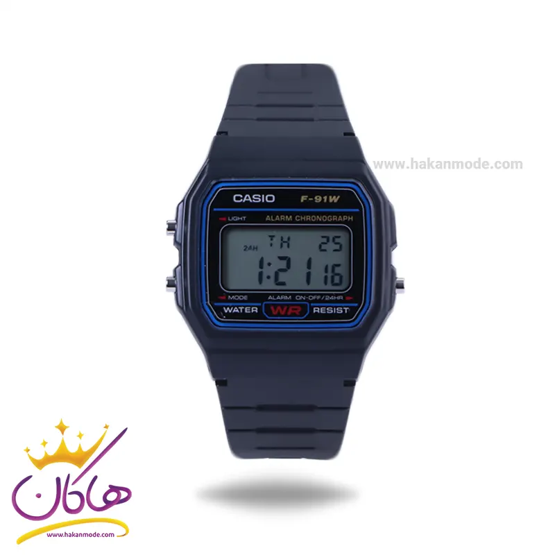 Casio-watch-code-F-91W-1DG1.webp ساعت مچی کاسیو زنانه بند رابر مشکی دیجیتالی F-91W-1DG - Image 1