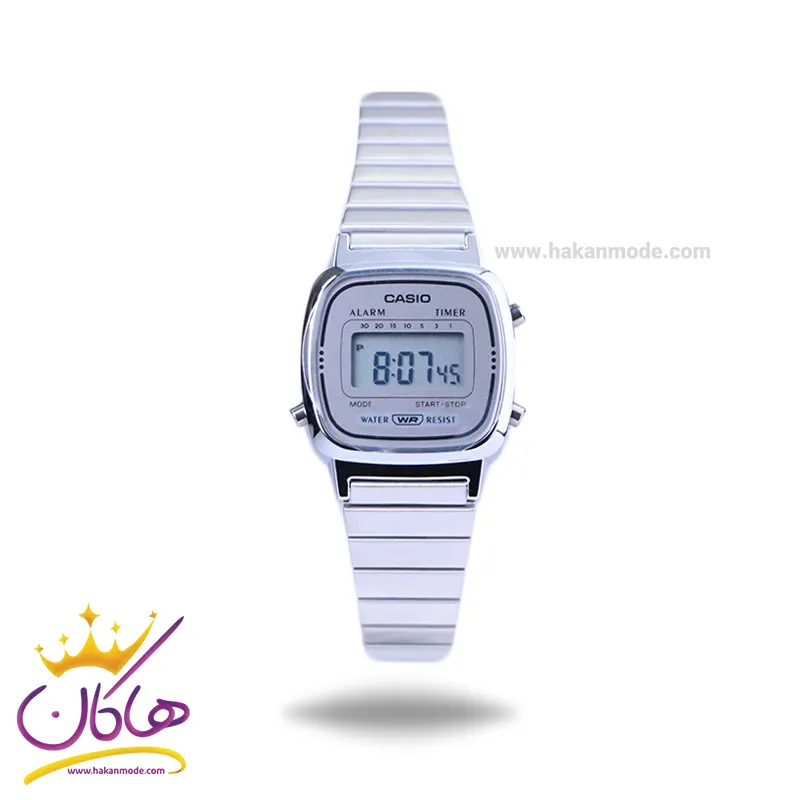Casio-watch-code-LA670WA-7DF1.webp ساعت مچی کاسیو زنانه فلزی نقره ای دیجیتالی LA670WA-7DF - Image 1