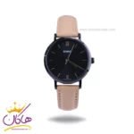 ساعت عقربه ای کاسیو زنانه بند چرم کرمی صفحه مشکی LTP-VT02BL-1AUDF