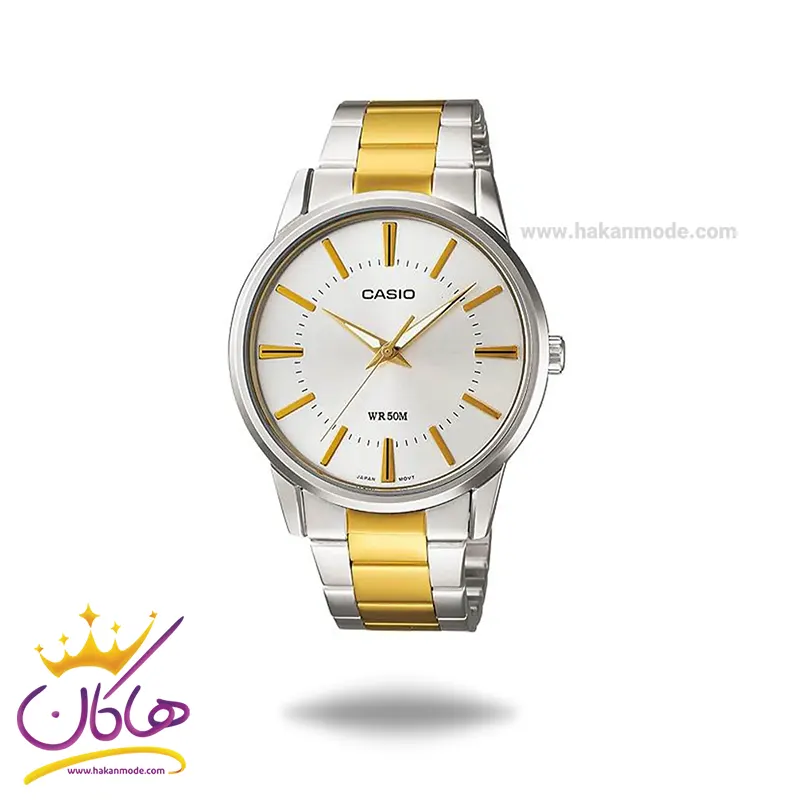 Casio-watch-code-MTP-1303SG-7AVDF1.webp ساعت عقربه ای کاسیو مردانه نقره ای طلایی MTP-1303SG-7AVDF - Image 1