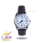 ساعت کاسیو زنانه چرم قهوه ای قاب نقره ای mtp-1314l-7avdf
