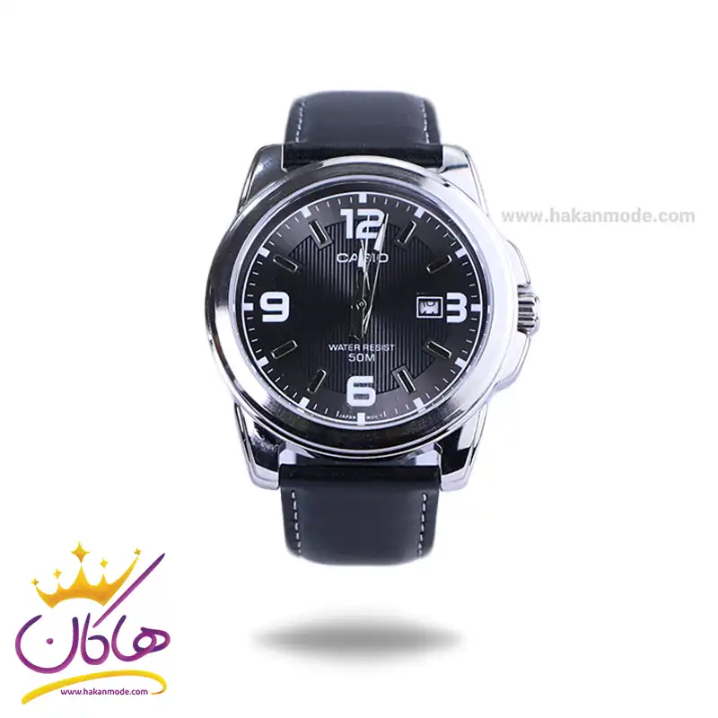 Casio-watch-code-MTP-1314L-8AVDF1.webp ساعت کاسیو مردانه بند چرم مشکی قاب نقره ای MTP-1314L-8AVDF - Image 1