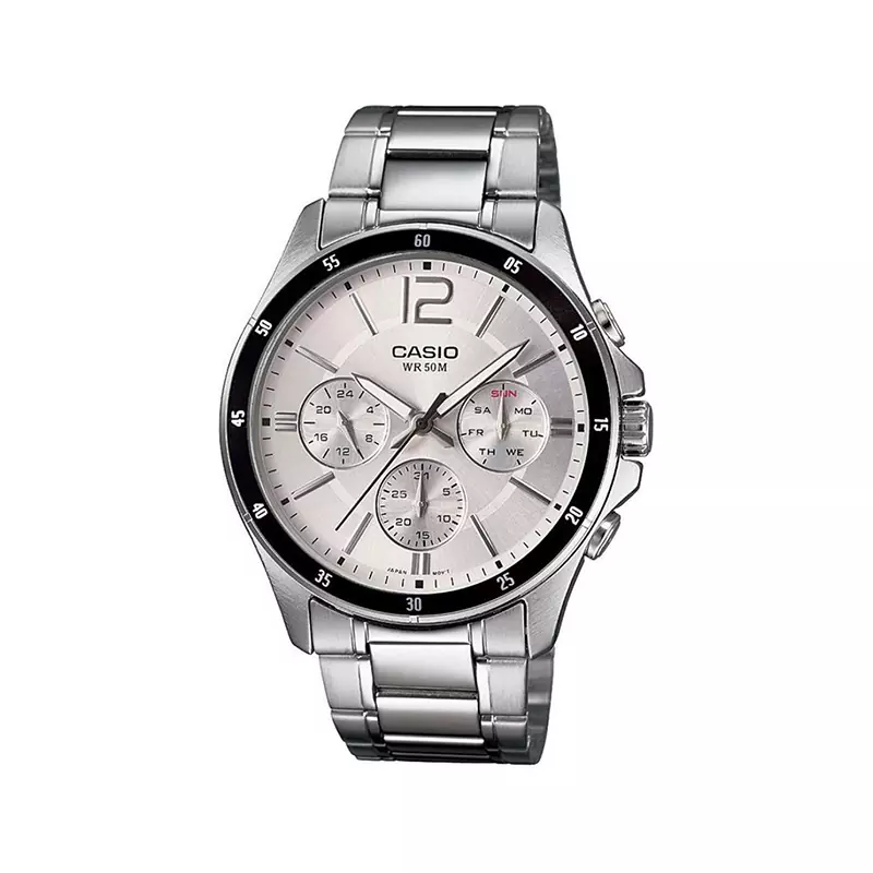 Casio-watch-code-MTP-1374D-7AVDF1.webp ساعت کاسیو مردانه فلزی نقره ای فول دیت MTP-1374D-7AVDF - Image 1