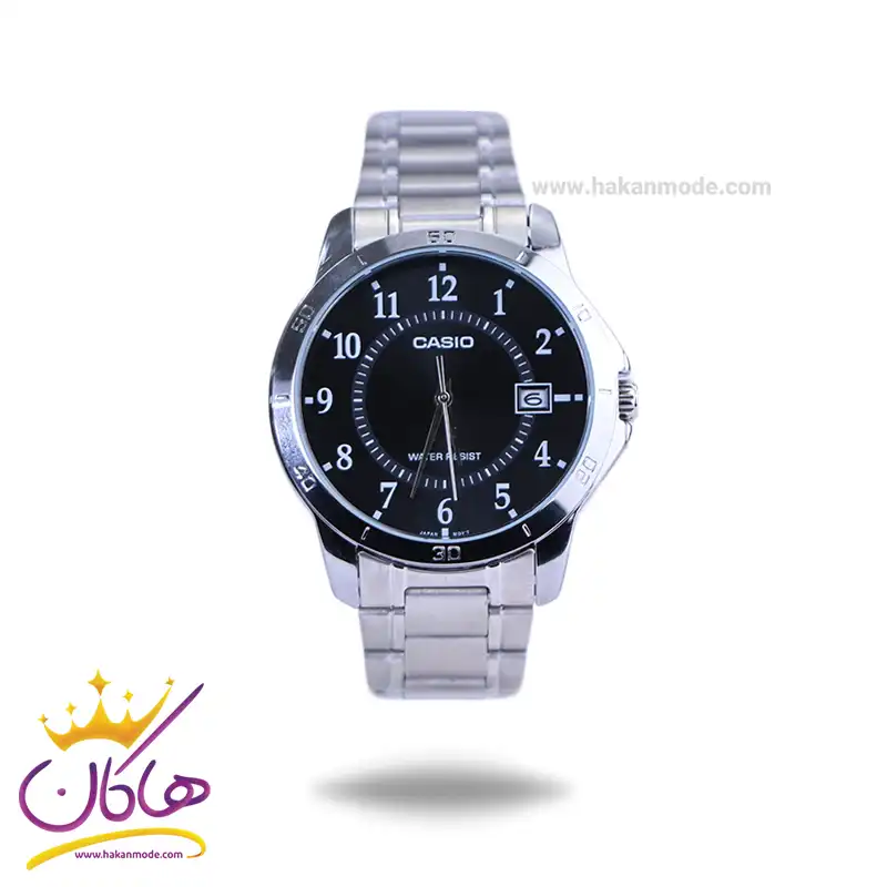 Casio-watch-code-MTP-V004D-1BUDF1.webp ساعت مچی کاسیو مردانه فلزی نقره ای صفحه مشکی MTP-V004D-1BUDF - Image 1