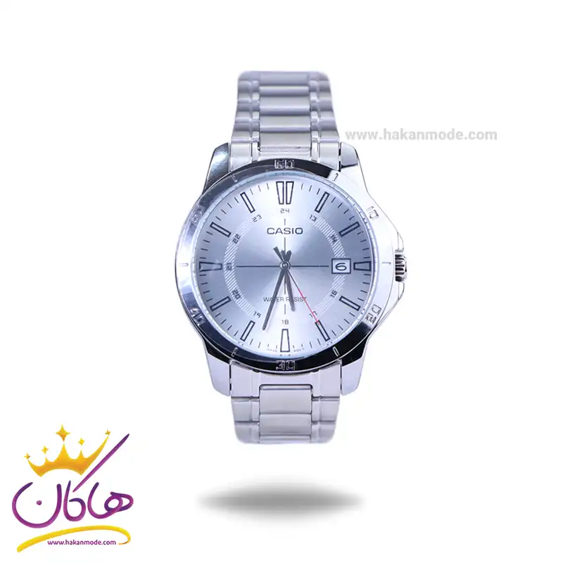 Casio-watch-code-MTP-V004D-7CVDF1.webp ساعت مچی کاسیو مردانه فلزی نقره ای صفحه سفید MTP-V004D-7CUDF - Image 1