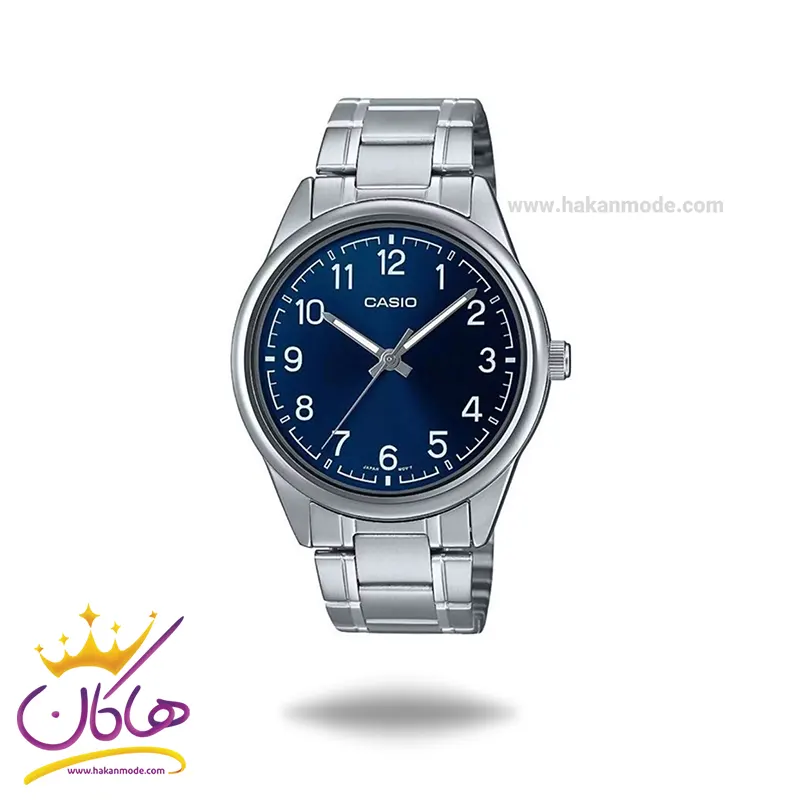 Casio-watch-code-MTP-V005D-2B4UDF1.webp ساعت عقربه ای کاسیو مردانه نقره ای صفحه آبی MTP-V005D-2B4UDF - Image 1