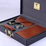 ست کیف کتی چرم و عینک مردانه چرمسال عسلی پوست ماری 182/3 - Image 2