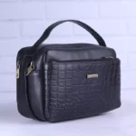 کیف دوشی چرم چرمسال طرح پوست مار مشکی 940/7 - Image 2