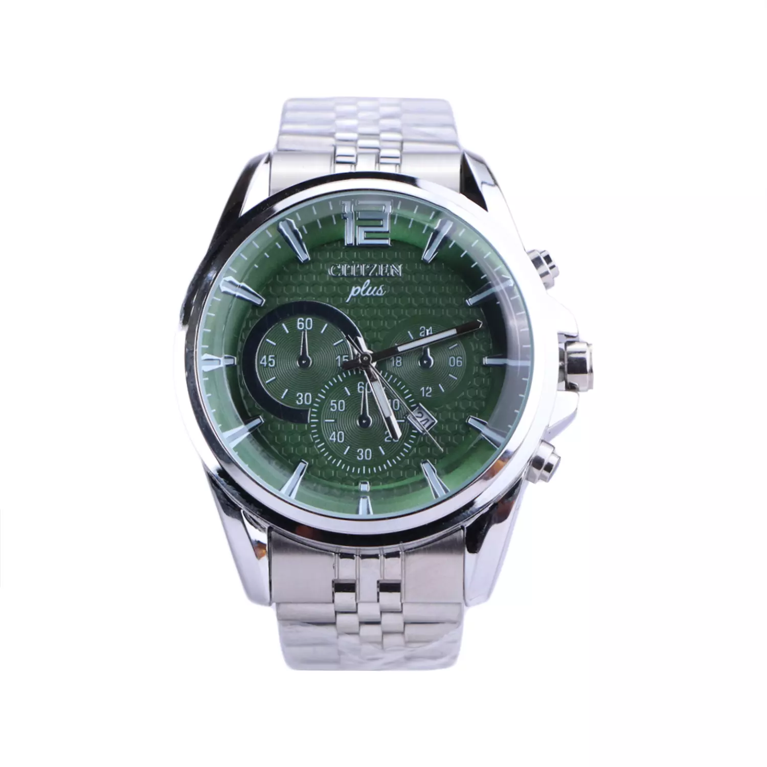 Citizen-Plus-Watch-Code-G-1978.11-1.webp ساعت عقربه ای سیتیزن مردانه فلزی نقره ای صفحه سبز G 1978/1 - Image 1