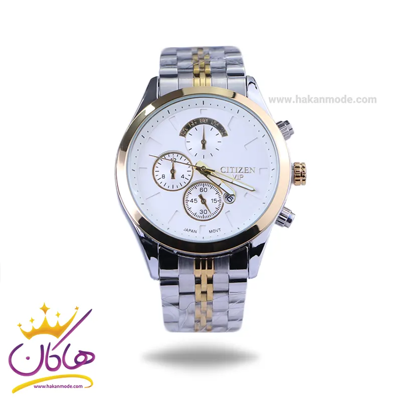Citizen-VIP-watch-code-2363.161.webp ساعت مچی عقربه ای سیتیزن مردانه فلزی نقره ای طلایی 2363/16 - Image 1