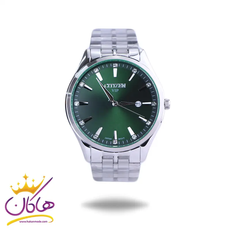 Citizen-VIP-watch-code-G-31626.41.webp ساعت مچی سیتیزن مردانه فلزی نقره ای صفحه سبز G31626/4 - Image 1