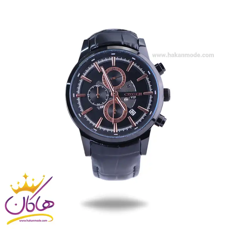 Citizen-VIP-watch-code-G-9234.11.webp ساعت مچی سیتیزن مردانه بند چرم مشکی کرنوگراف G9234/1 - Image 1