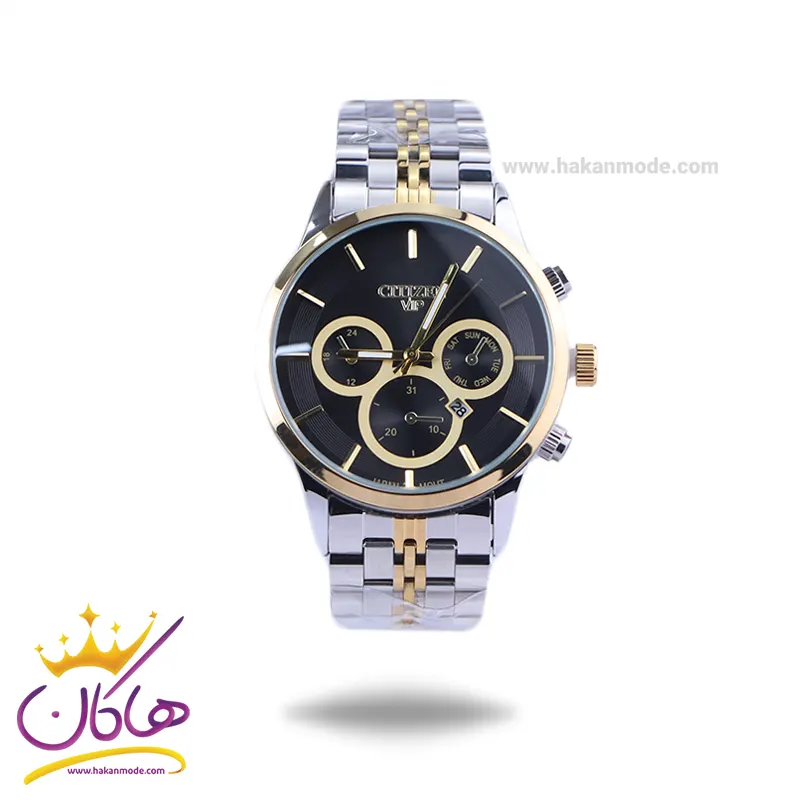 Citizen-VIP-watch-code-G-9766.101.webp ساعت مچی سیتیزن مردانه فلزی صفحه مشکی G 9766/10 - Image 1