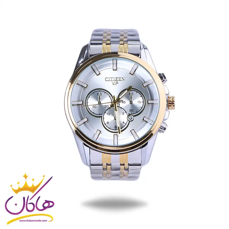 Citizen-VIP-watch-code-G9766.131.webp ساعت عقربه ای سیتیزن مردانه فلزی نقره ای طلایی G 9766/13 - Image 1