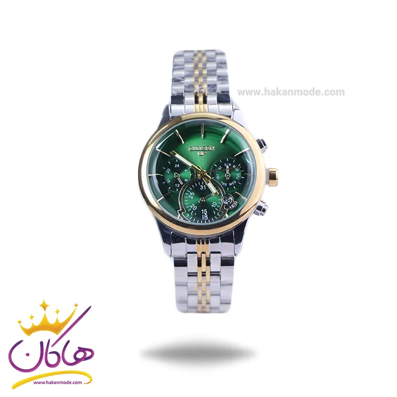 Citizen-VIP-watch-code-L-2360.61.webp ساعت عقربه ای سیتیزن زنانه فلزی صفحه سبز L 2360/6 - Image 1