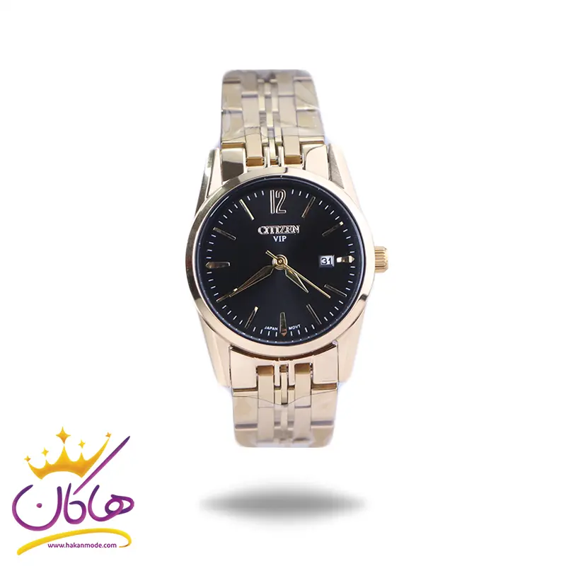Citizen-VIP-watch-code-L-31621.91.webp ساعت مچی سیتیزن زنانه فلزی طلایی صفحه مشکی L31621/9 - Image 1