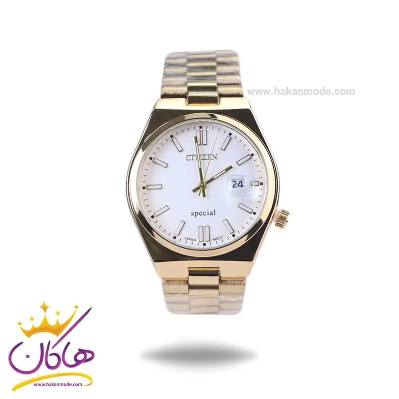 Citizen-highcopy-watch-code-1211231.webp ساعت مچی سیتیزن مردانه فلزی طلایی صفحه سفید 107334/1 - Image 1