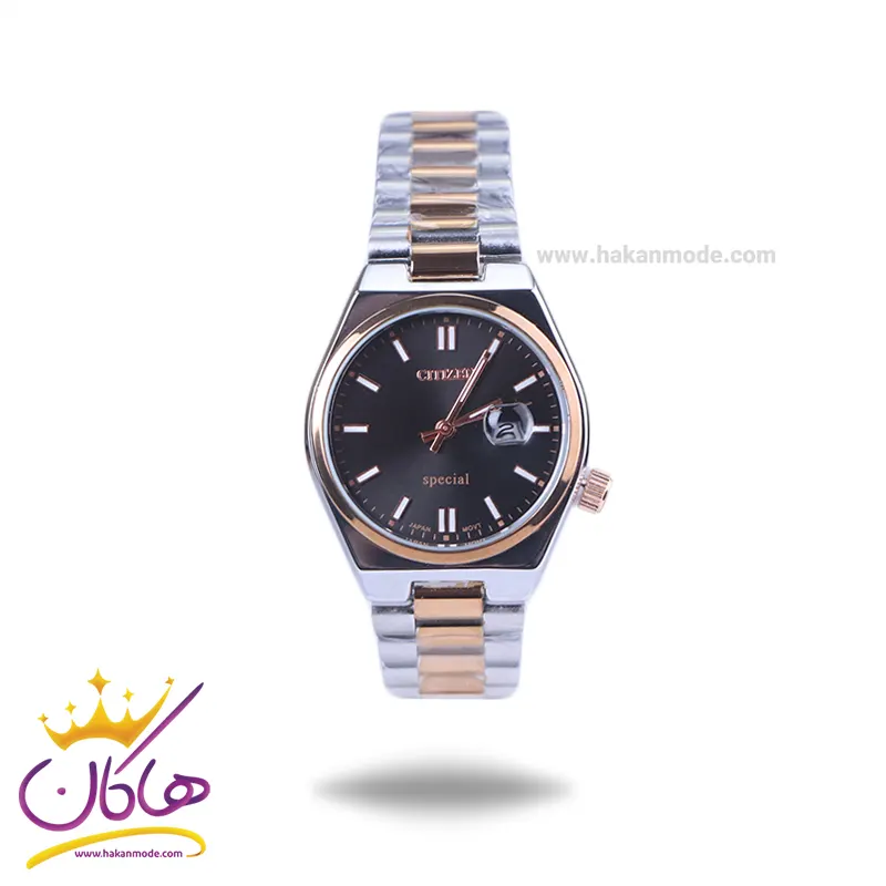Citizen-highcopy-watch-code-1211381.webp ساعت مچی سیتیزن زنانه فلزی نقره ای رزگلد صفحه مشکی 107334/16 - Image 1