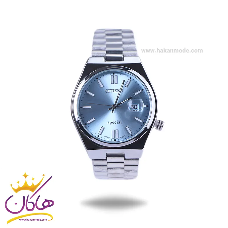 Citizen-highcopy-watch-code-1211411.webp ساعت مچی مردانه سیتیزن فلزی نقره ای صفحه آبی 107334/19 - Image 1