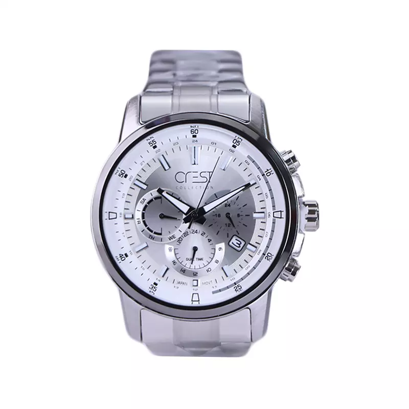 Crest-watch-code-6217.31.webp ساعت عقربهای کرست مردانه فلزی تمام نقره ای 6217/3 - Image 1