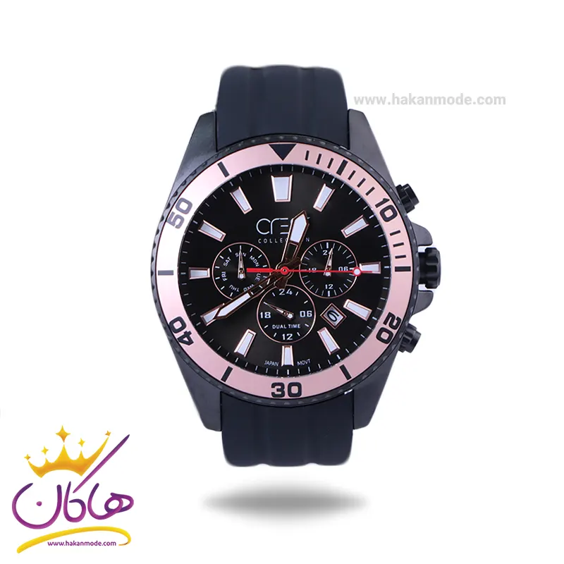 Crest-watch-code-6275.51.webp ساعت مچی عقربه ای کرست مردانه بند رابر مشکی 6275/5 - Image 1