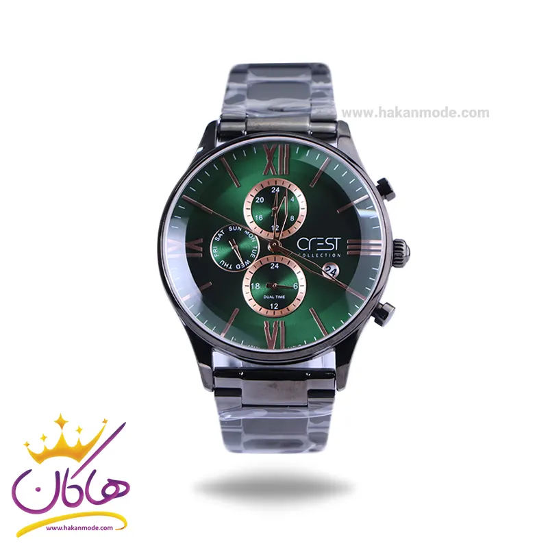 Crest-watch-code-6280.51.webp ساعت مچی کرست مردانه فلزی مشکی صفحه سبز crest 6280/5 - Image 1