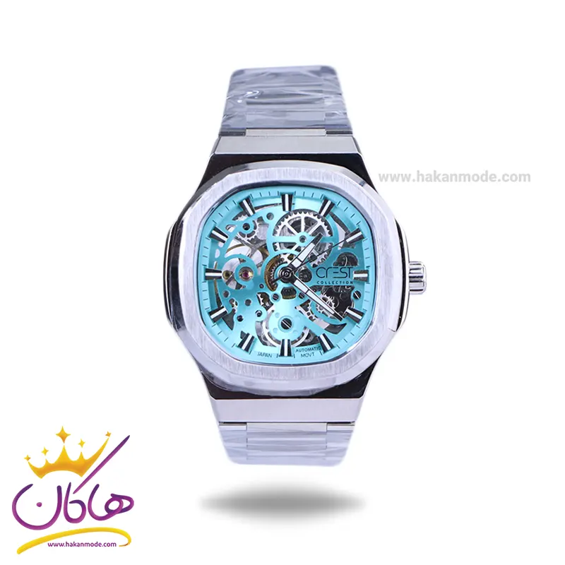 Crest-watch-code-6327.51.webp ساعت کرست مردانه فلزی اتوماتیک نقره ای صفحه اسکلتون 6327/5 - Image 1
