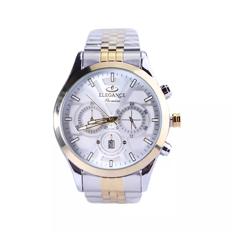 Elegance-Premier-Watch-Code-G-1319.141.webp ساعت مچی الگانس پریمیر مردانه فلزی نقره ای طلایی G 1319/14 - Image 1