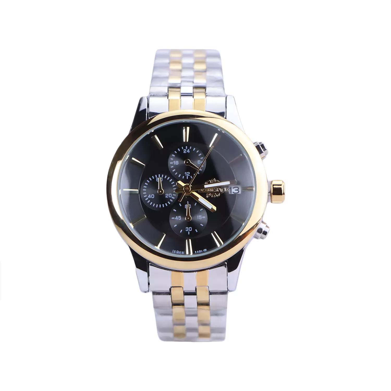 Elegance-Pro-Watch-Code-L-2360.21.webp ساعت مچی الگانس پرو زنانه فلزی نقره ای طلایی صفحه مشکی L 2360/2 - Image 1