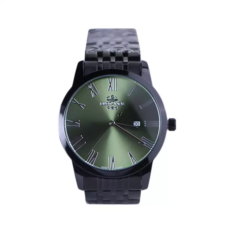 Elegance-Pro-watch-code-G-030.11.webp ساعت مچی الگانس مردانه فلزی مشکی صفحه سبز G 030/1 - Image 1