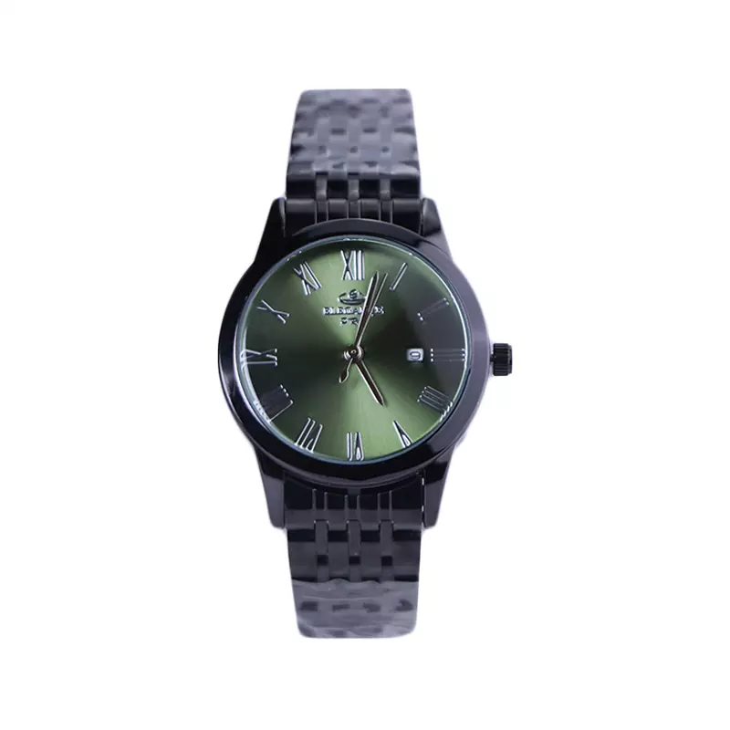 Elegance-Pro-watch-code-L-030.21.webp ساعت عقربه ای الگانس زنانه فلزی مشکی صفحه سبز L 030/2 - Image 1