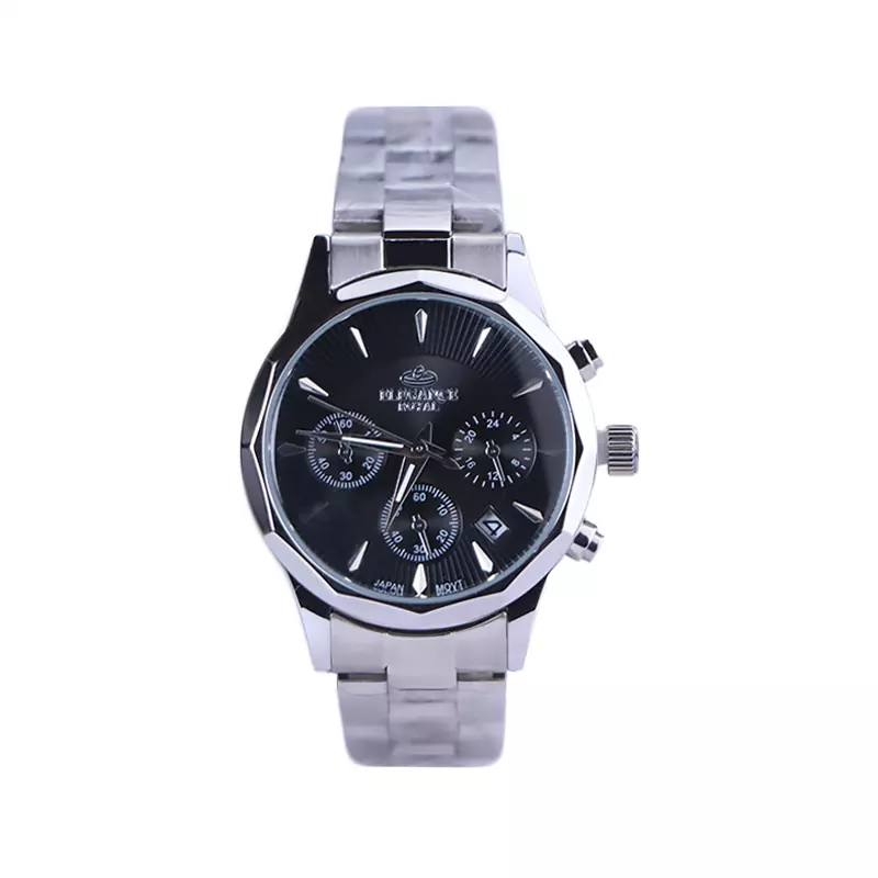 Elegance-Royal-watch-code-L-9766.151.webp ساعت مچی الگانس زنانه فلزی نقره ای صفحه مشکی L 9766/15 - Image 1