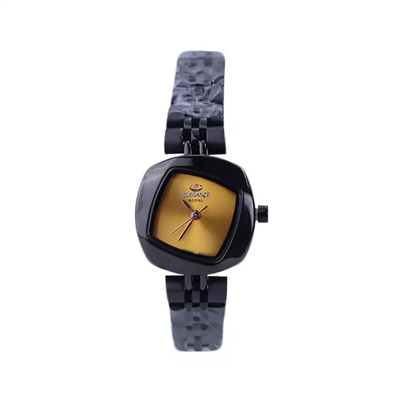 Elegance-Royale-Watch-Code-ER-2200.121.webp ساعت عقربه ای الگانس زنانه فلزی مشکی صفحه طلایی ER 2200/12 - Image 1