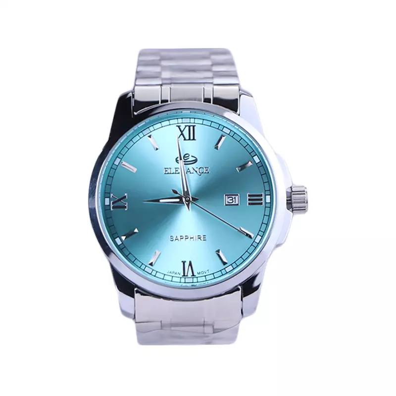 Elegance-Sapphire-watch-code-G-2388.11.webp ساعت مچی الگانس مردانه فلزی نقره ای صفحه تیفانی G 2388/1 - Image 1