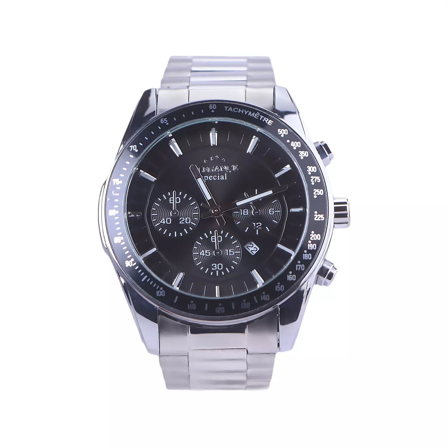 Elegance-Special-Watch-Code-G-3204.11.webp ساعت مچی الگانس مردانه فلزی نقره ای صفحه مشکی G 3204/1 - Image 1