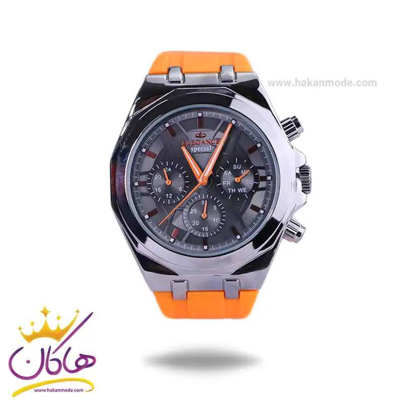 Elegance-Special-watch-code-ES-8165.21.webp ساعت مچی الگانس اسپشیال مردانه بند رابر نارنجی ES8165/2 - Image 1