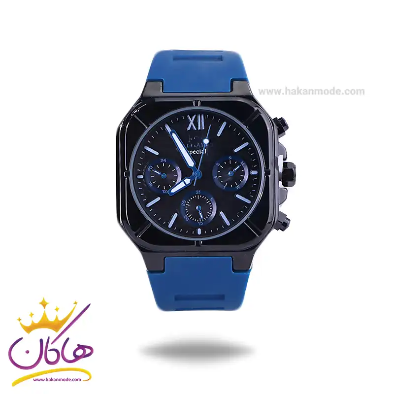 Elegance-Special-watch-code-ES-8168.11.webp ساعت الگانس اسپشیال مردانه بند رابر سورمه ای قاب مربع ES8168/1 - Image 1