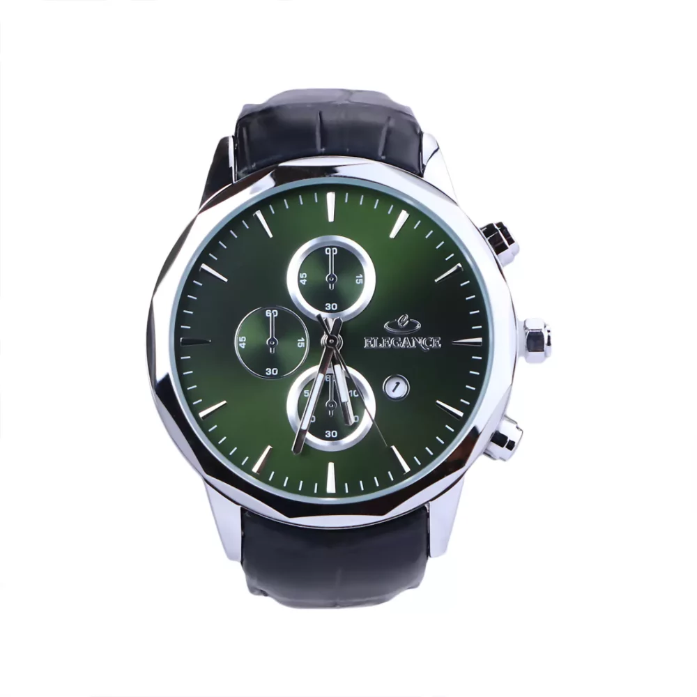 ساعت مچی مردانه الگانس بند چرم مشکی صفحه سبز G 1236/8
