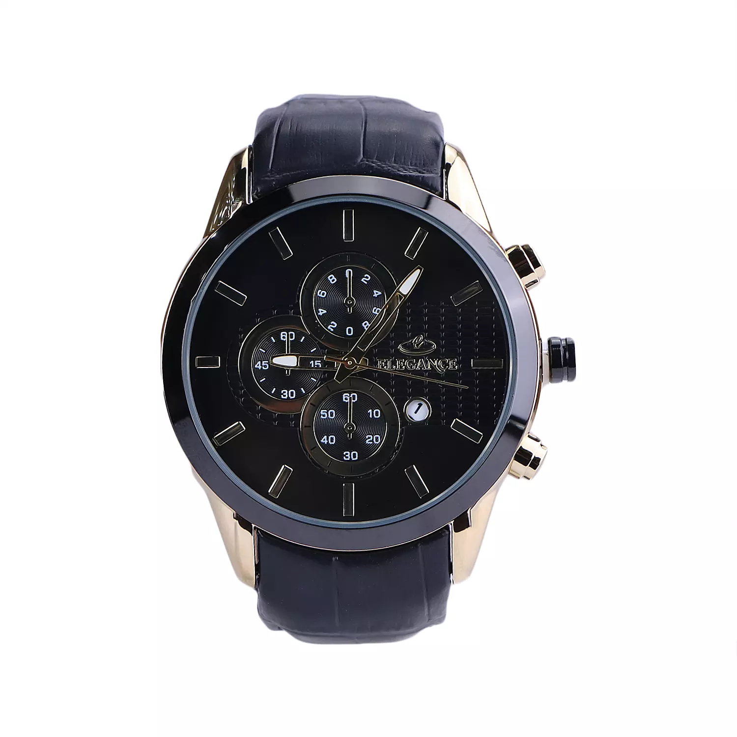 Elegance-Watch-Code-G-1237.31.webp ساعت مچی عقربه ای مردانه الگانس بند چرم مشکی G 1237/3 - Image 1