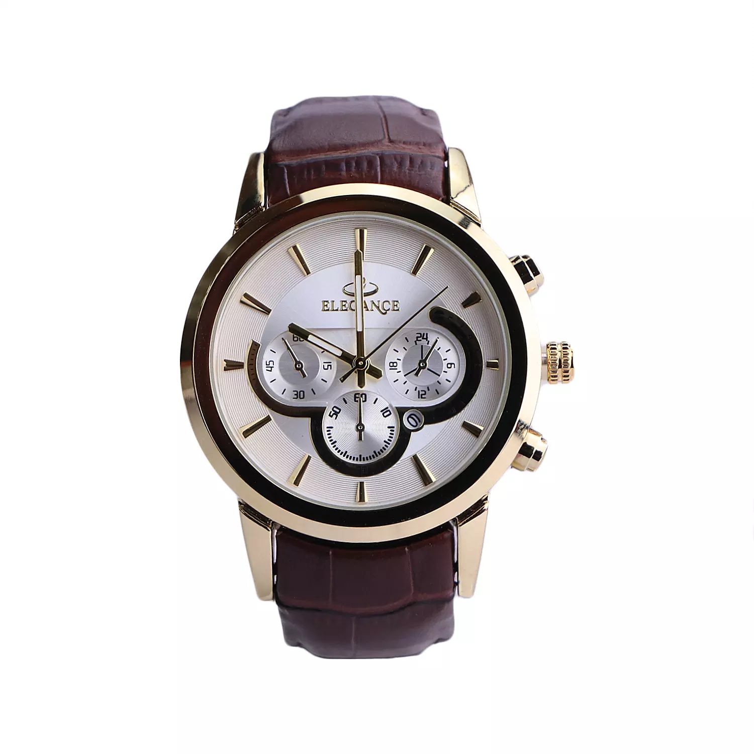 Elegance-Watch-Code-G-1238.31.webp ساعت مچی مردانه الگانس بند چرم قاب طلایی صفحه سفید G 1238/3 - Image 1