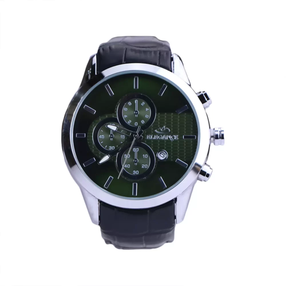 ساعت مچی مردانه الگانس بند چرم مشکی صفحه سبز G 1237/7