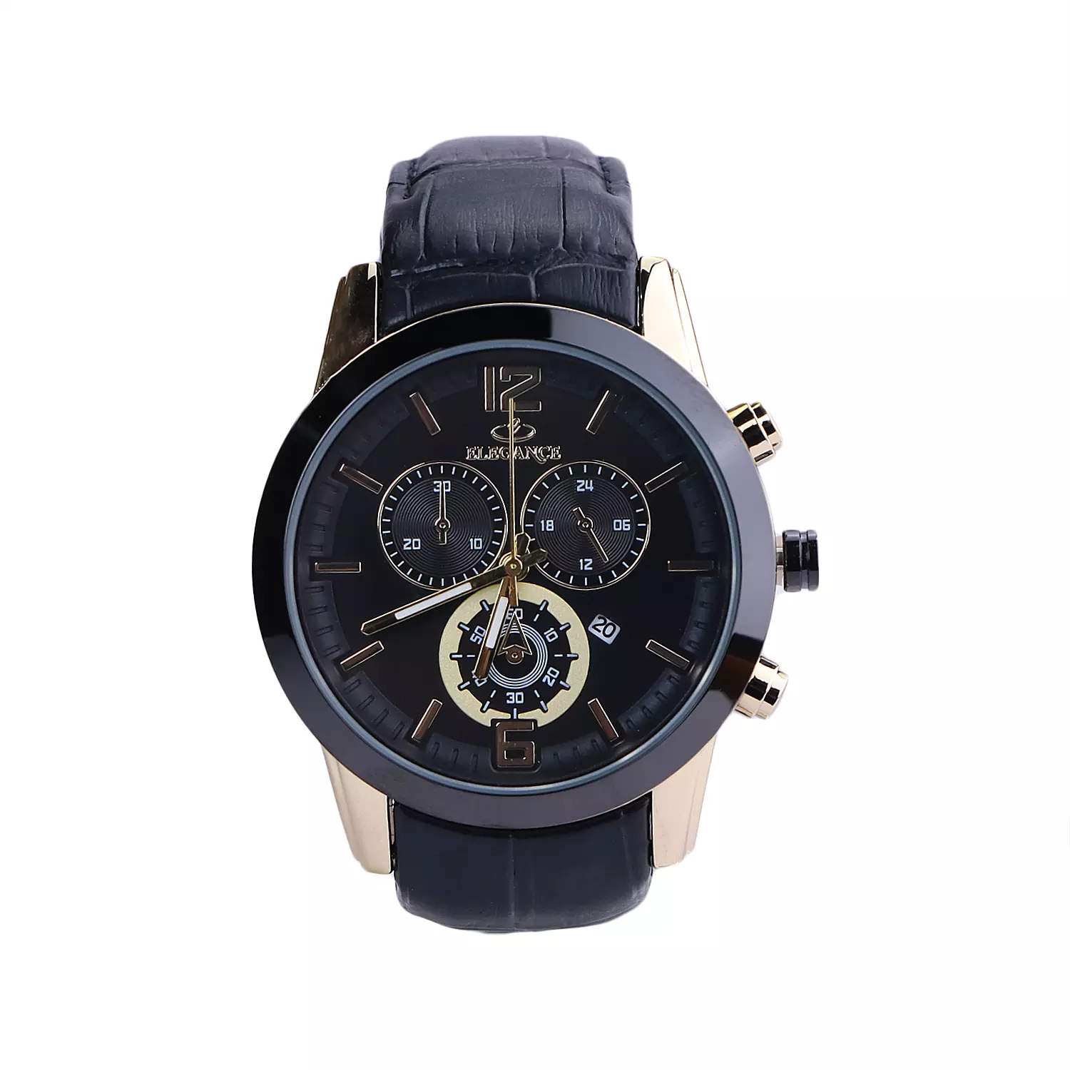 Elegance-Watch-Code-G-1239.21.webp ساعت مچی عقربه ای مردانه الگانس بند چرم مشکی G 1239/2 - Image 1